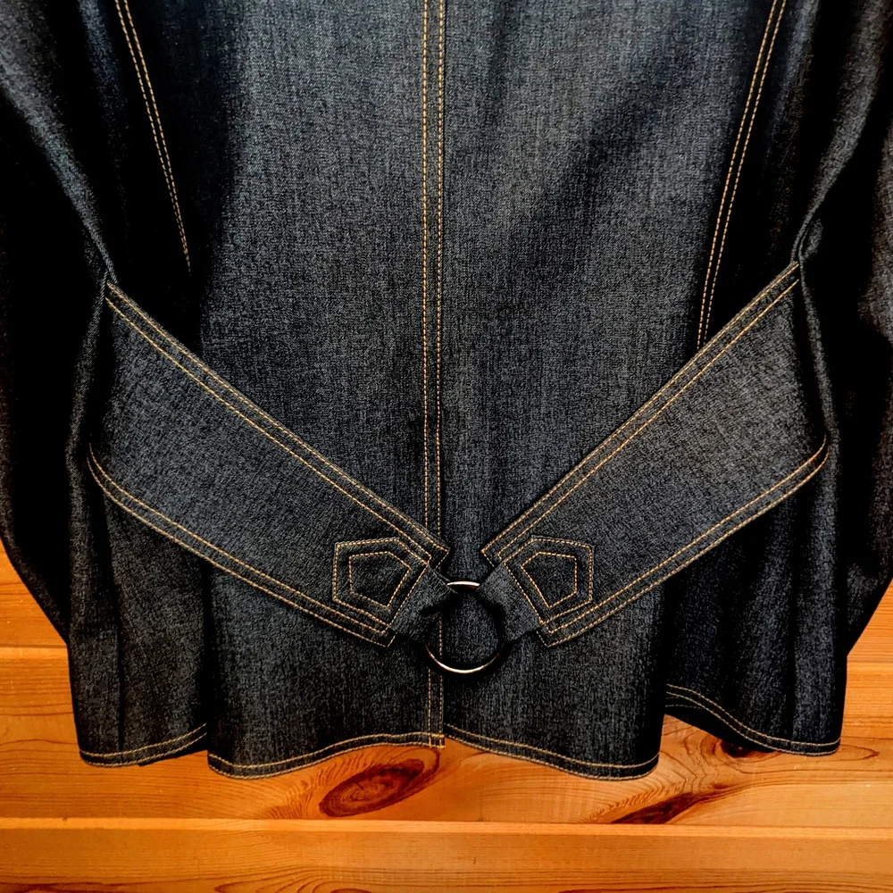 Cache' Contour Collectic Elegant Dark Blue/Gray Denim Women's Blazer - Picture 7 of 16